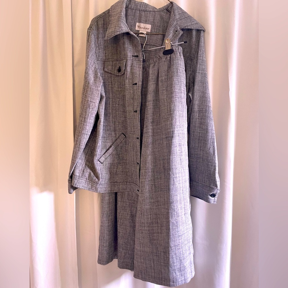 TanJay high waist wide leg suit with matching blazer and pants gray with pockets